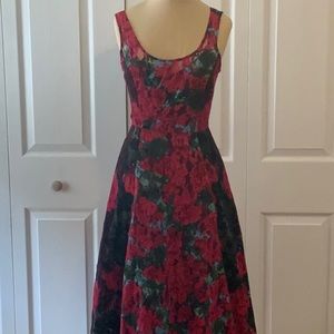 Tracy Reese Red and Black Floral Midi Dress